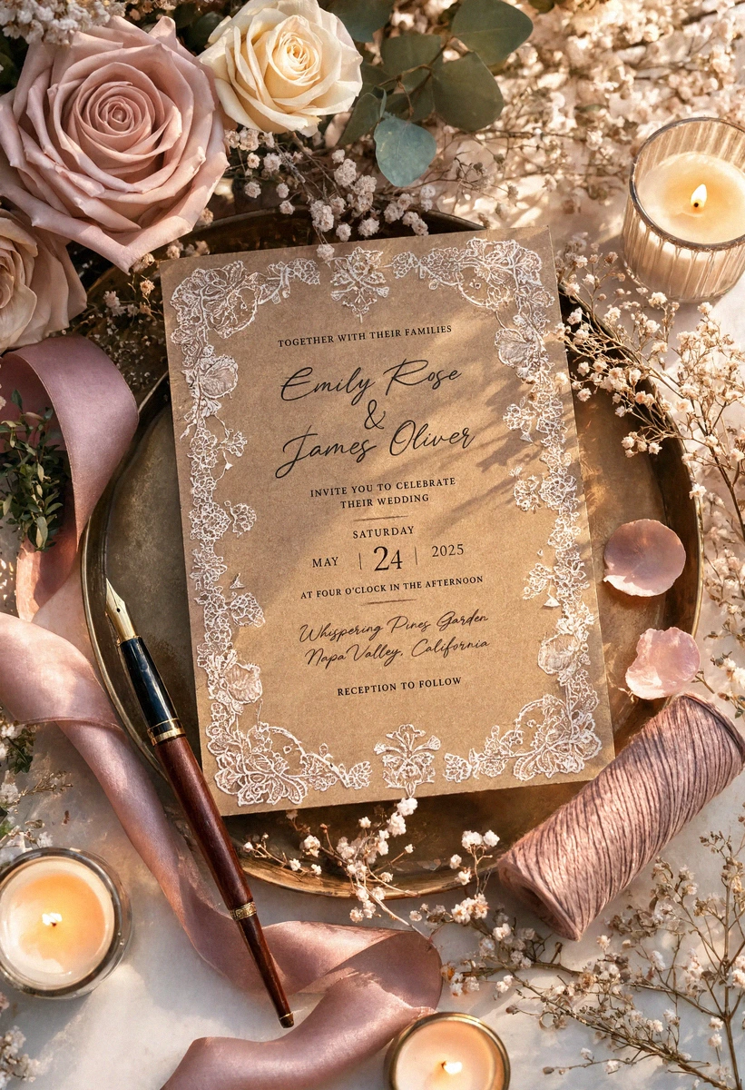 Rustic Kraft Wedding Invitation Set